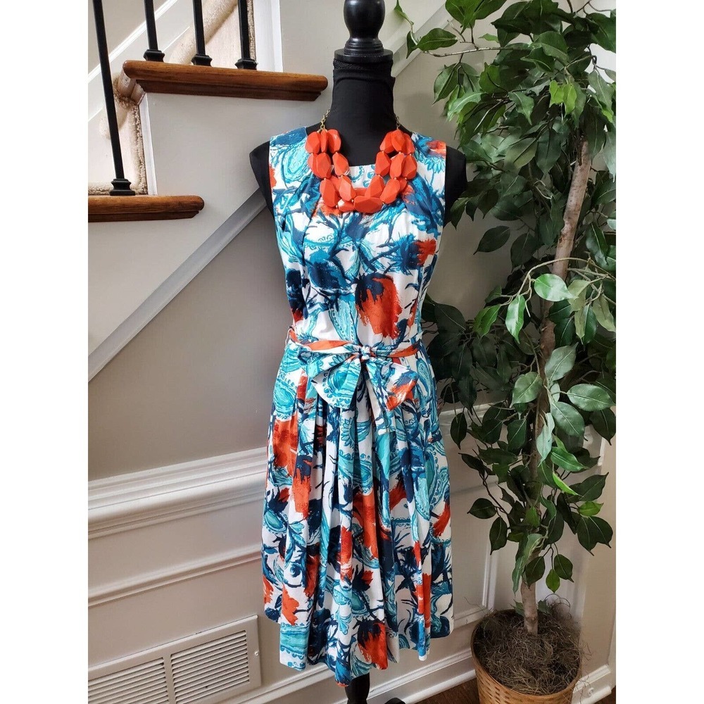 Talbots Women's Multicolor Cotton Round Neck Sleeveless Knee Length Dress Size 6